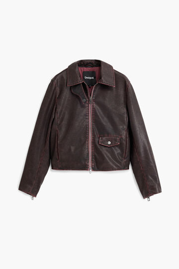 Bordeauxkleurige jas met leerlook | Desigual
