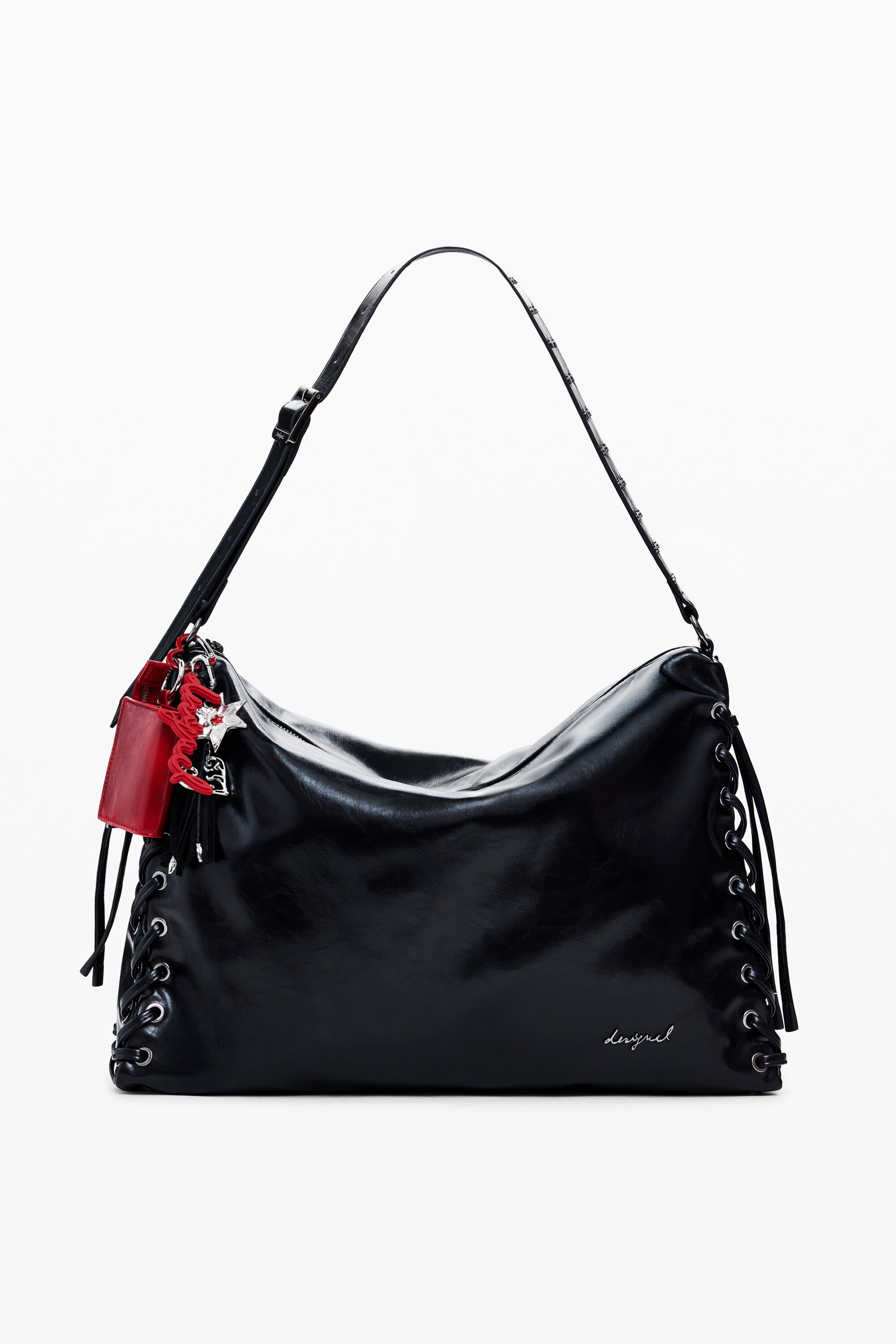 Desigual, Große glänzende geflochtene Tasche, Damen, Polyurethan, Schwarz, U
