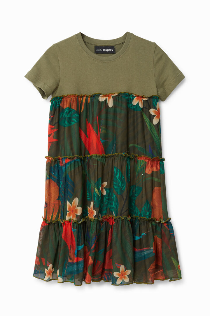 Vestido camisetero volantes flores | Desigual
