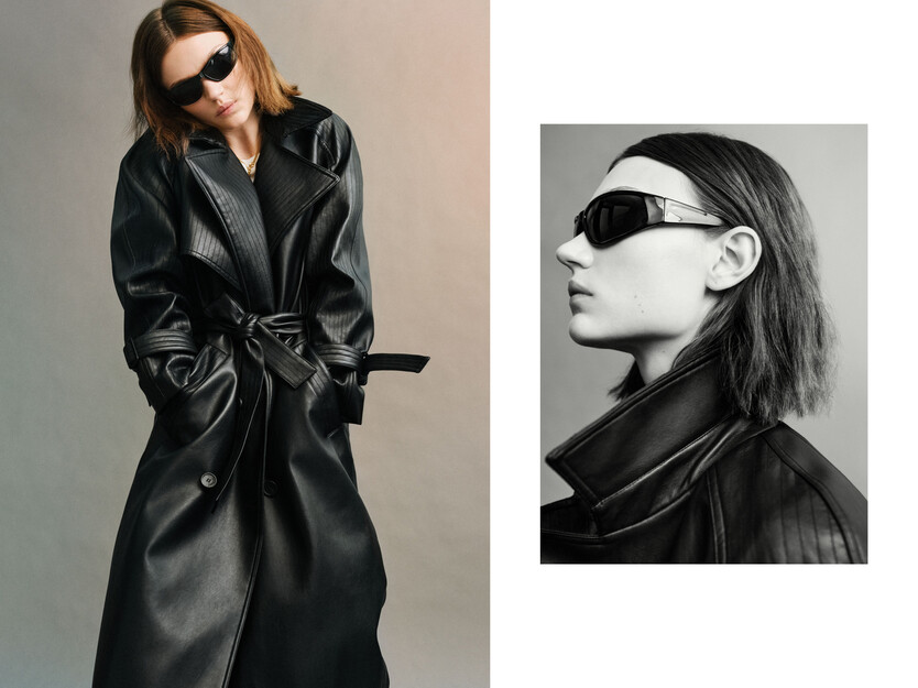 Belted leather-effect trench coat