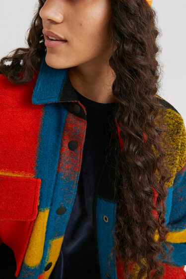 Lange loose fit wollen jas met diverse kleuren | Desigual