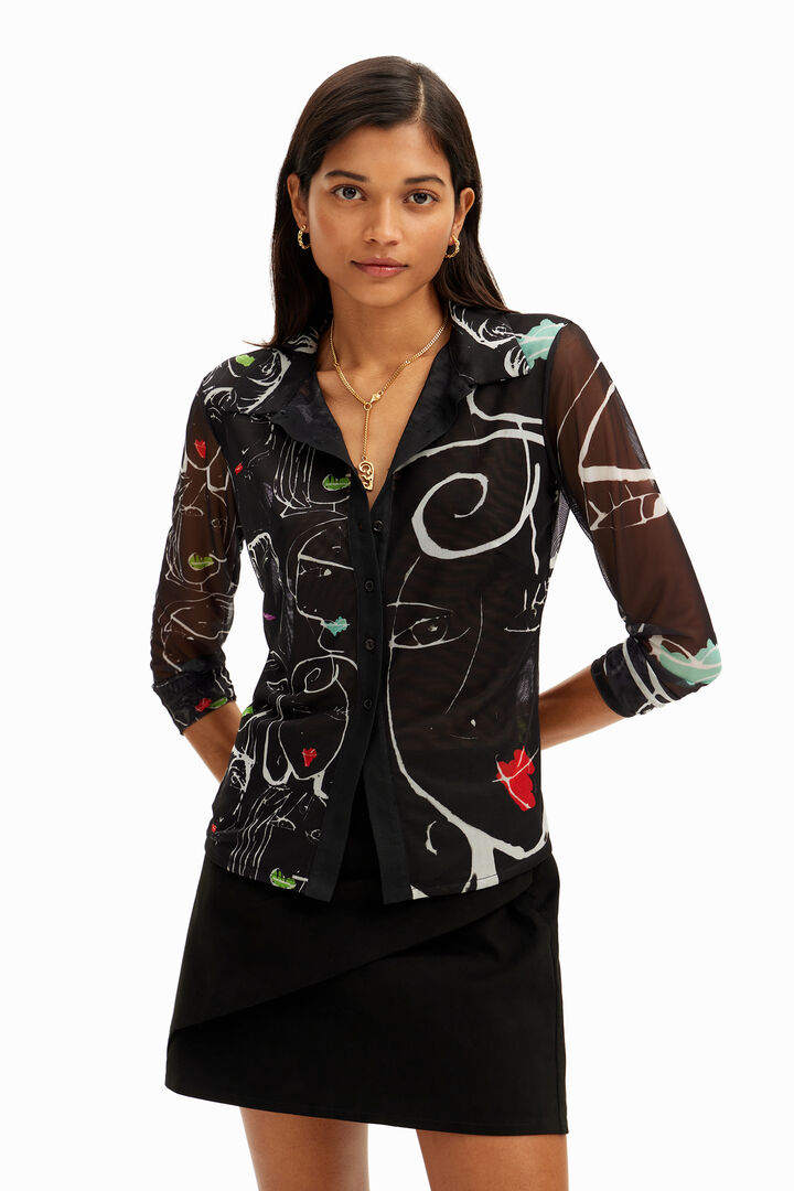 Arty faces ruched T-shirt | Desigual