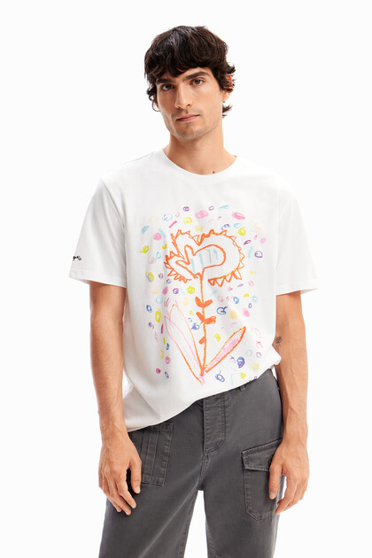 Relaxed T-shirt met arty bloem
