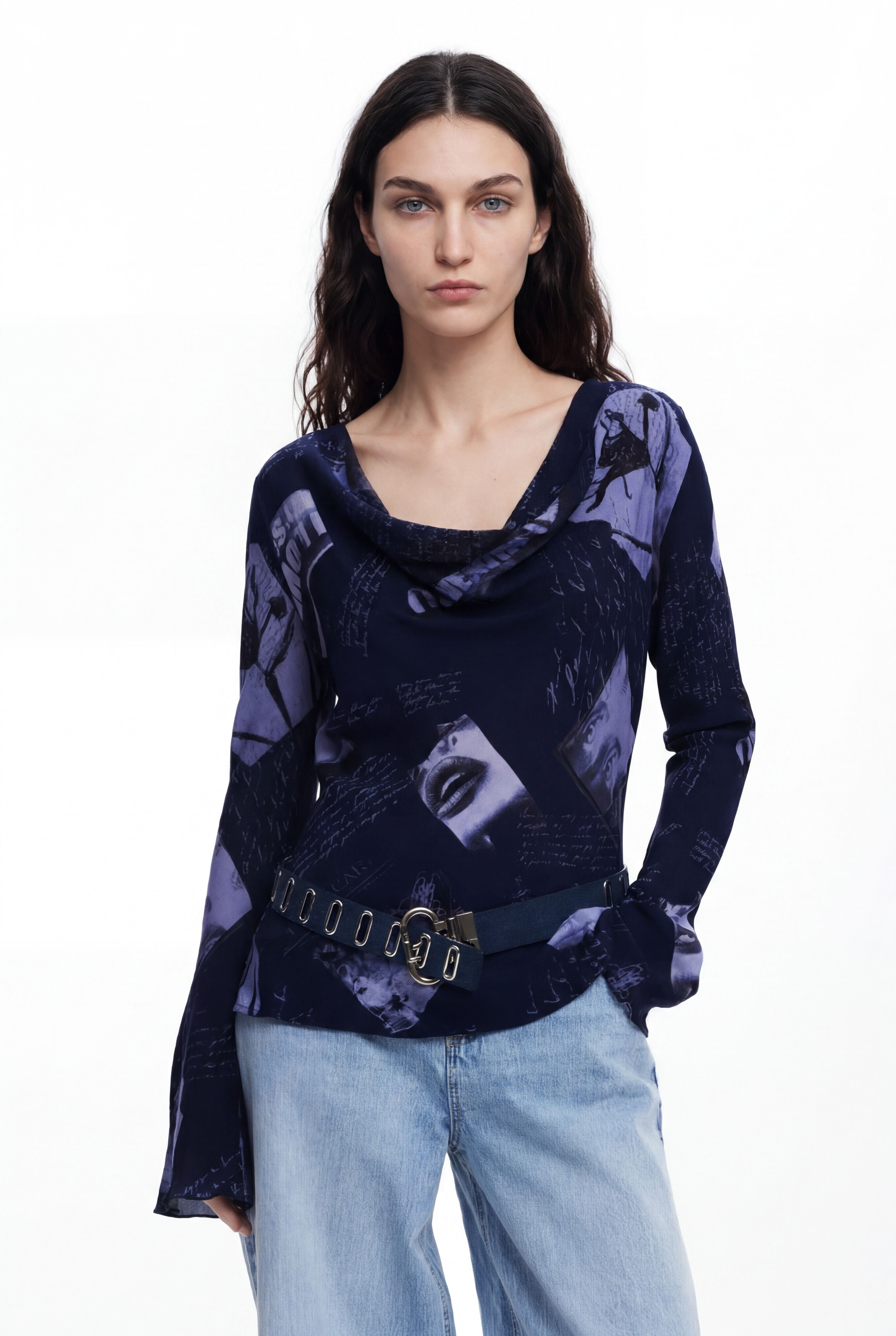 Desigual, Blusa asimétrica collage, Viscosa, Azul