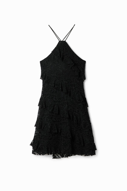 Vestido corto encaje volantes
