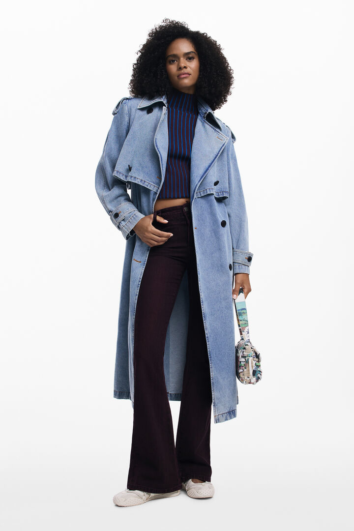 Denim trench coat with belt