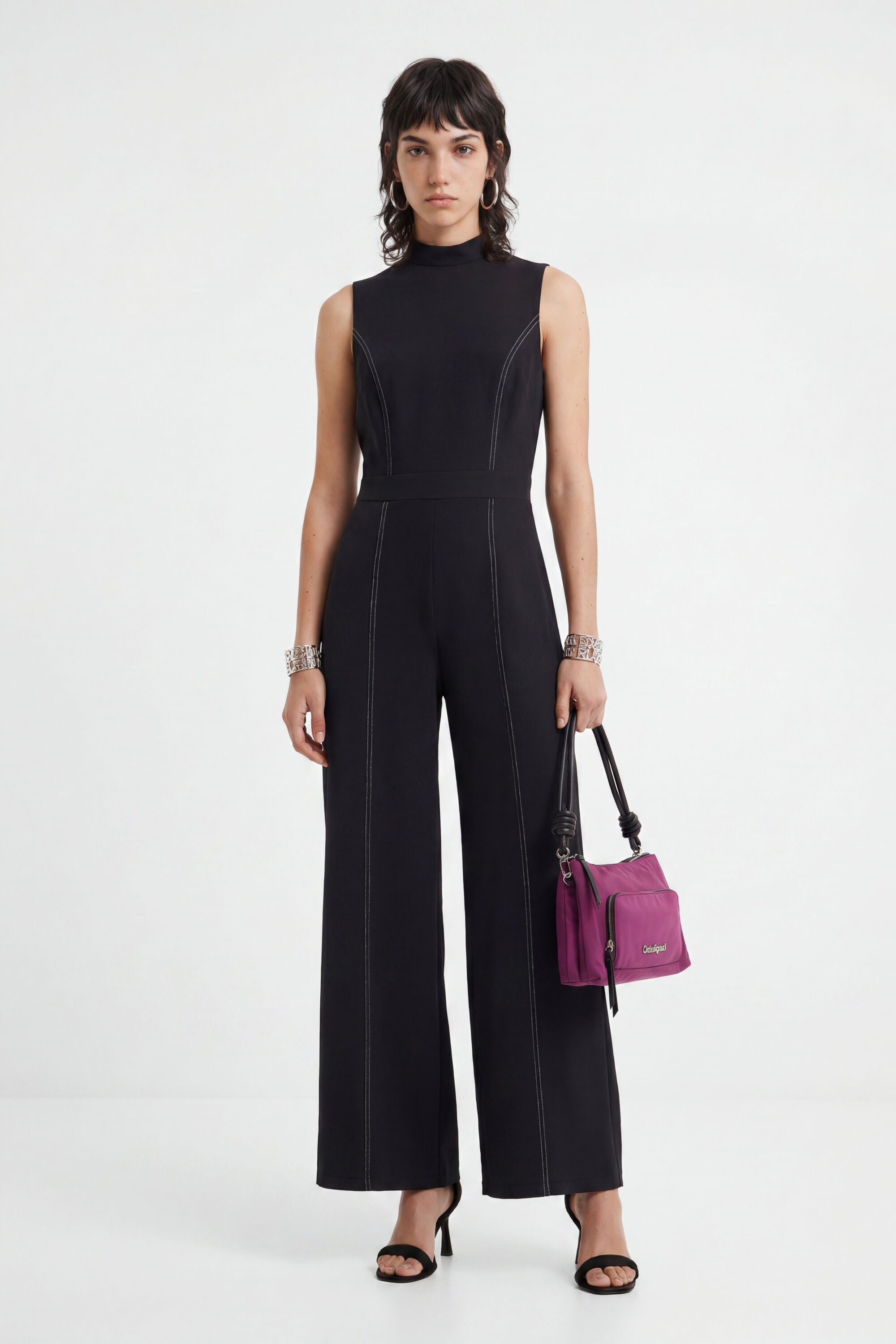 Desigual, Mono culotte pespuntes, Poliester, Negro