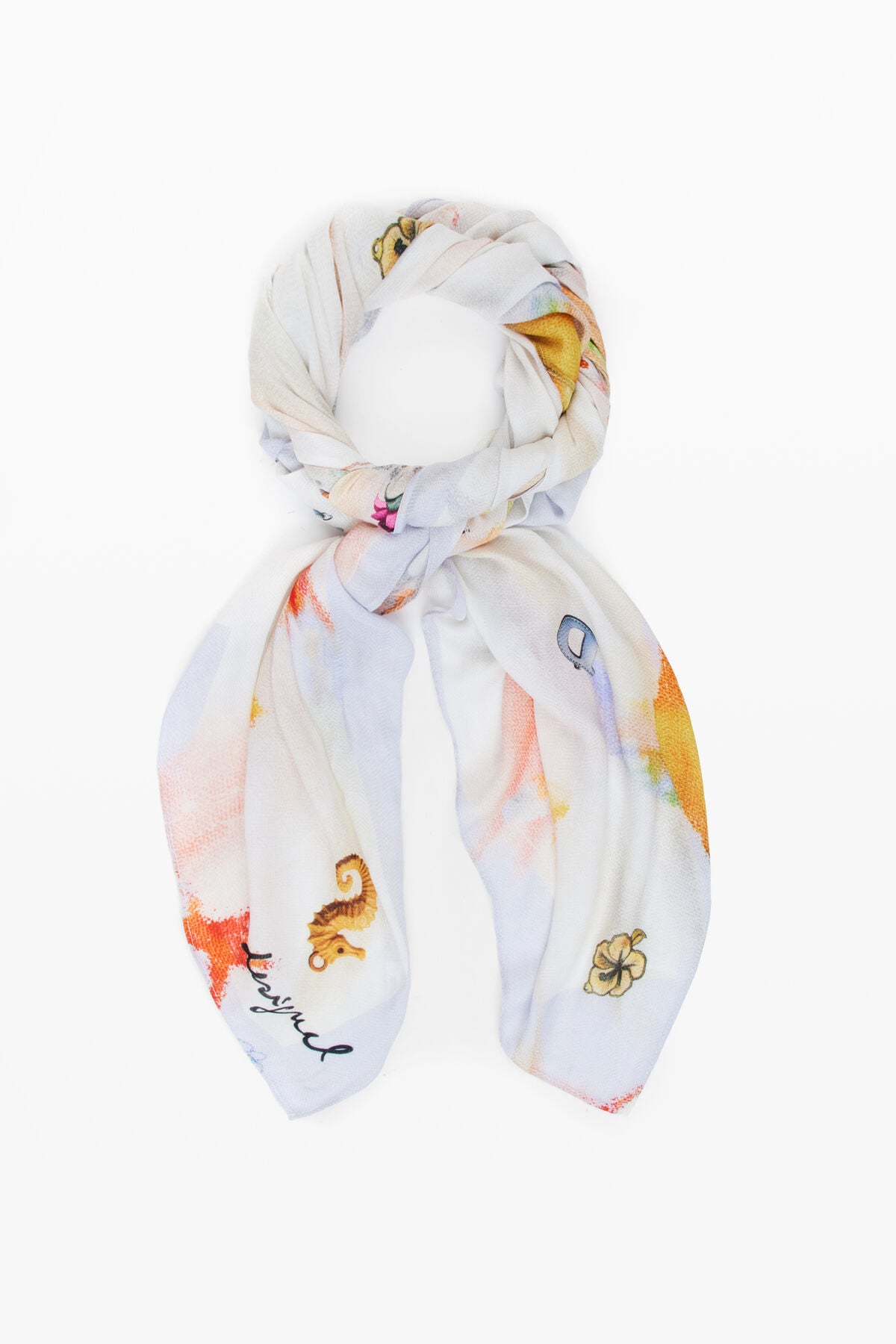 Desigual Foulard Carré Imprimé Tropical Feuilles – Accessoire Femme Tendance Été – Effet Marqueur Coloré Et Joyeux