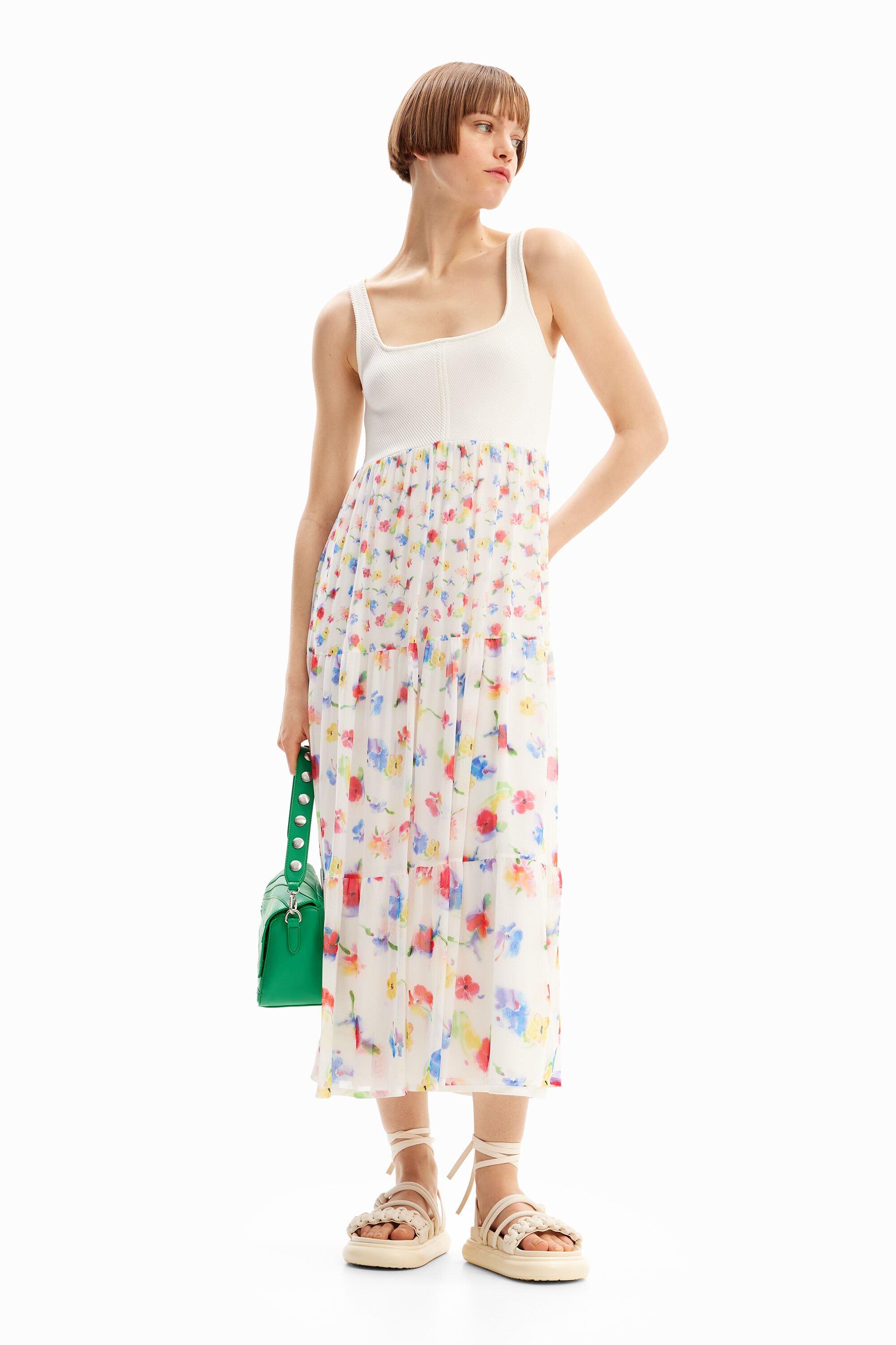 Robe midi combinée fleurs - Desigual - Modalova