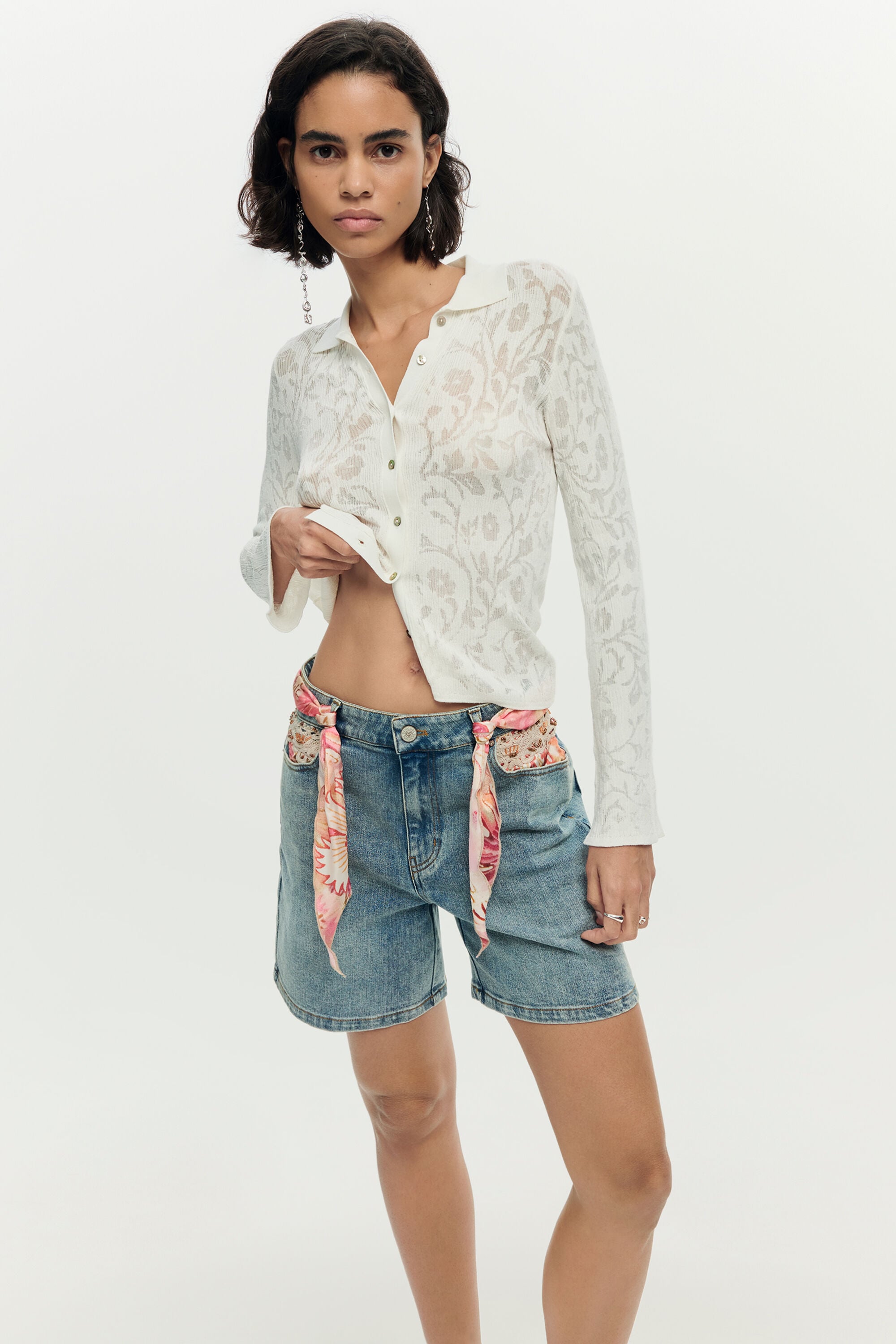 Desigual, Bestickte denim shorts, Damen, Polyester, Blau, 36