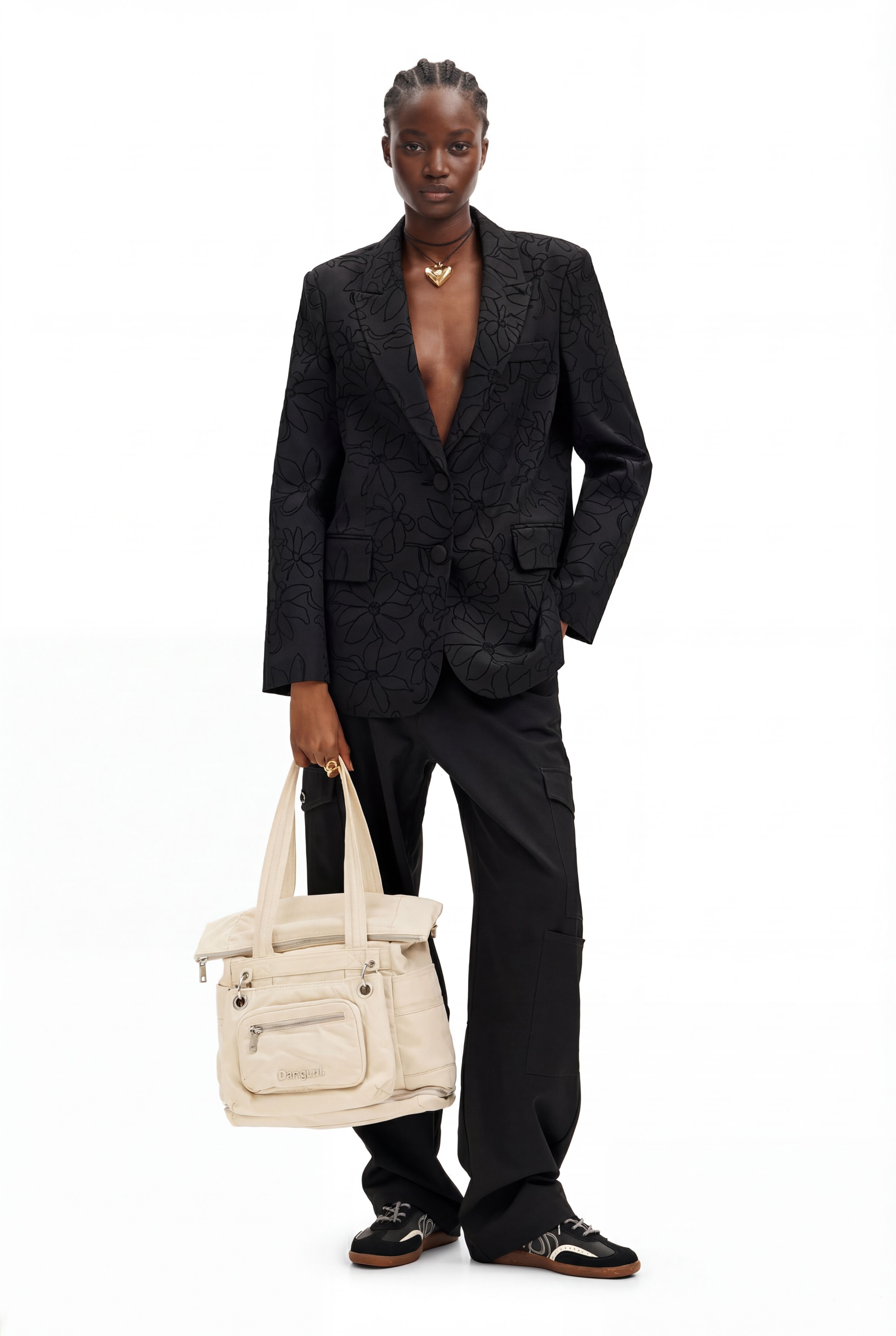 Blazer troqueada silueta flores - BLACK - L