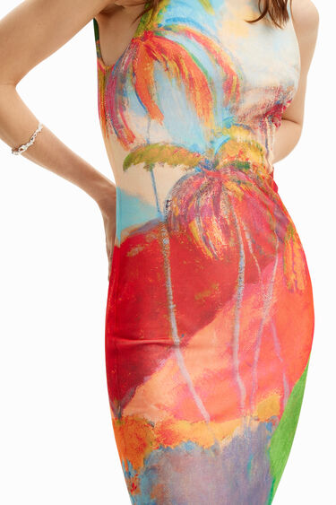 Vestido midi tropical multicolor | Desigual