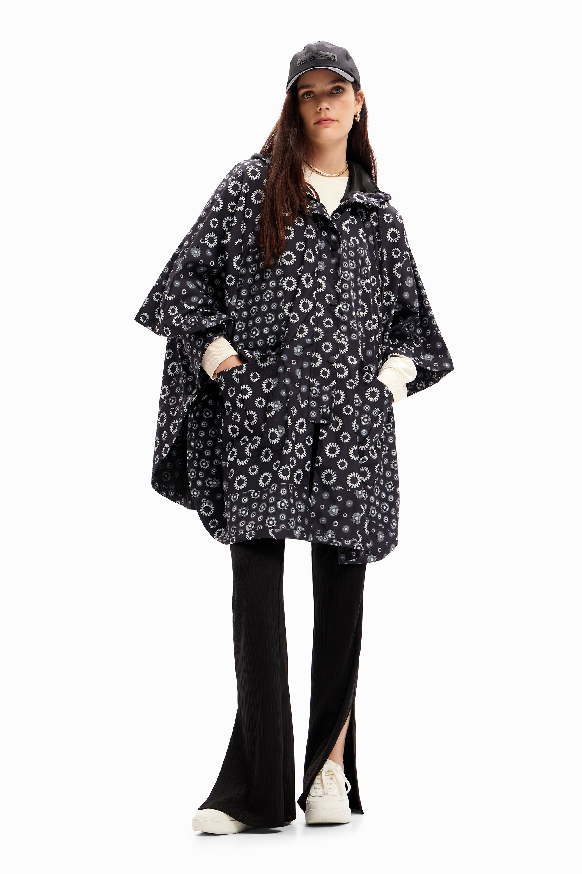 Geometric hooded raincoat - BLACK - U
