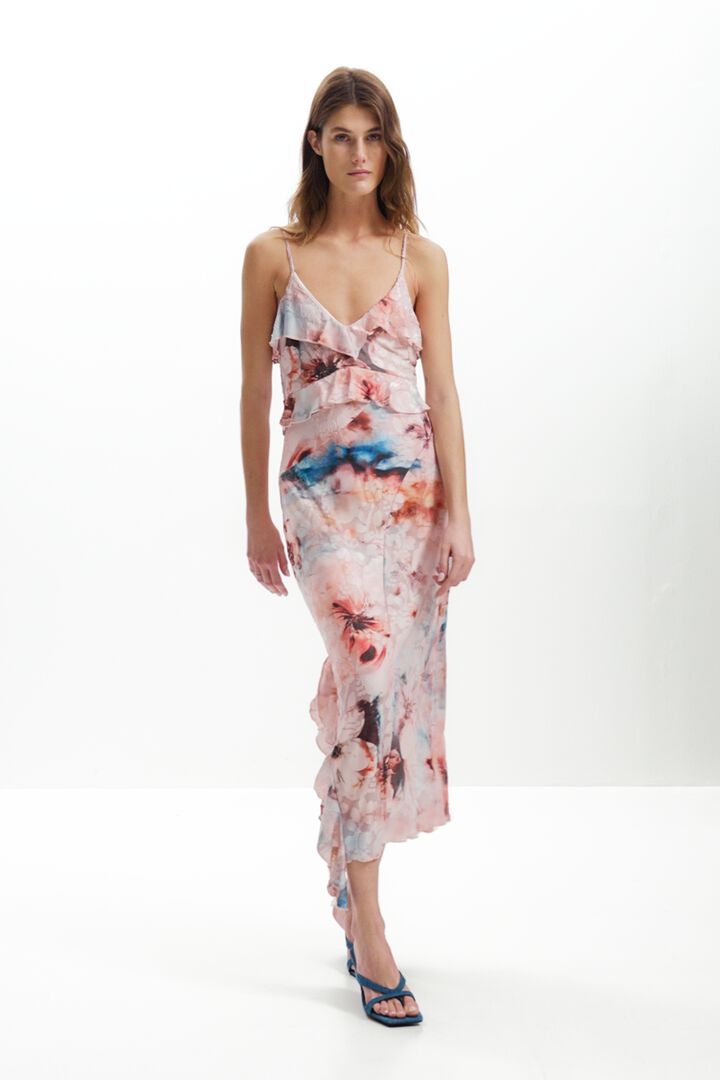 Robe &agrave; fleurs avec volants | Desigual