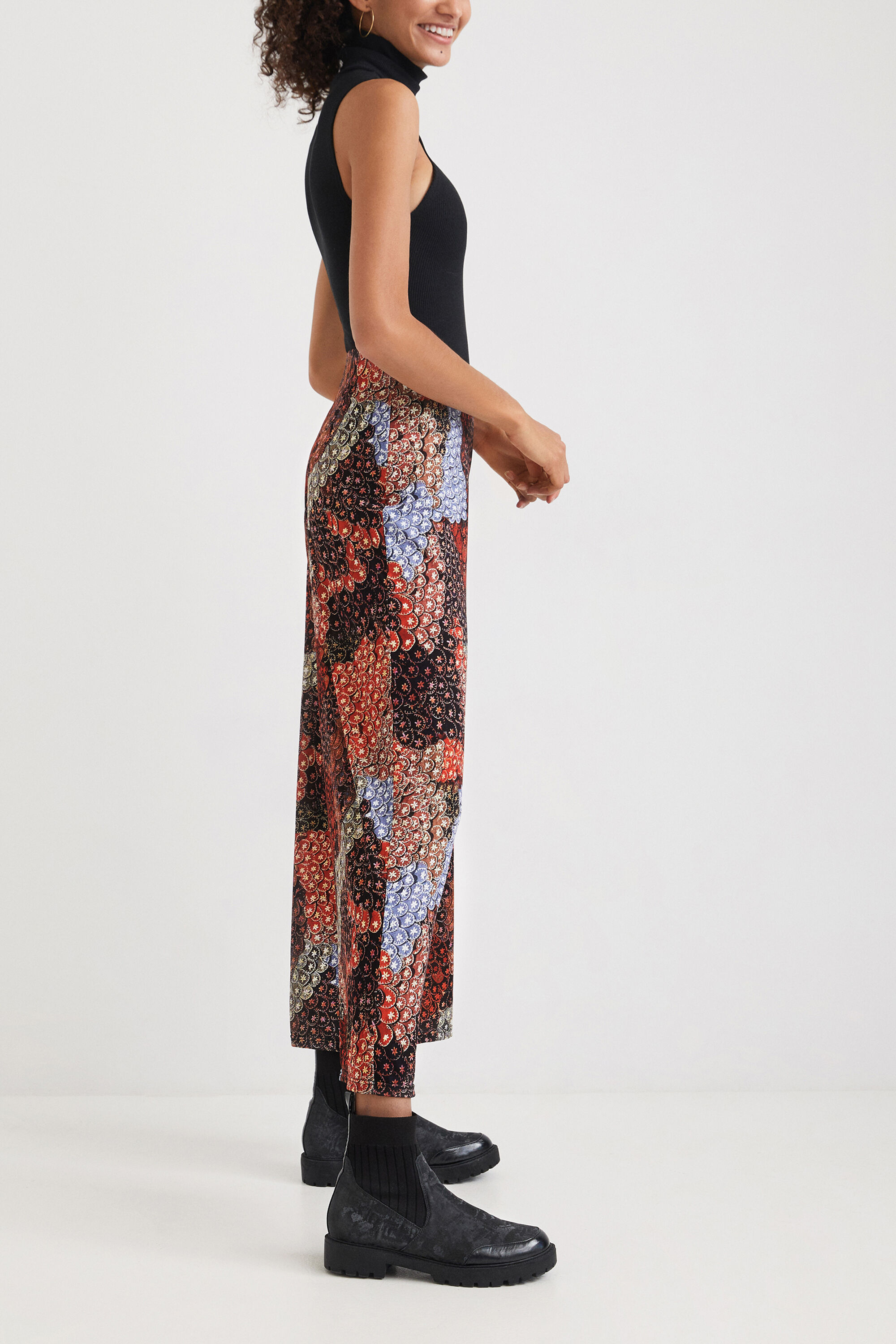 Shop Desigual Wide Print Trousers In Red