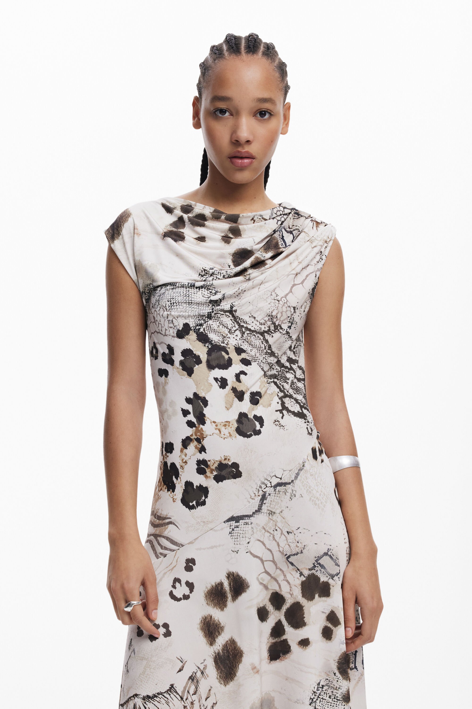 Desigual Animal Print Dress In Brown