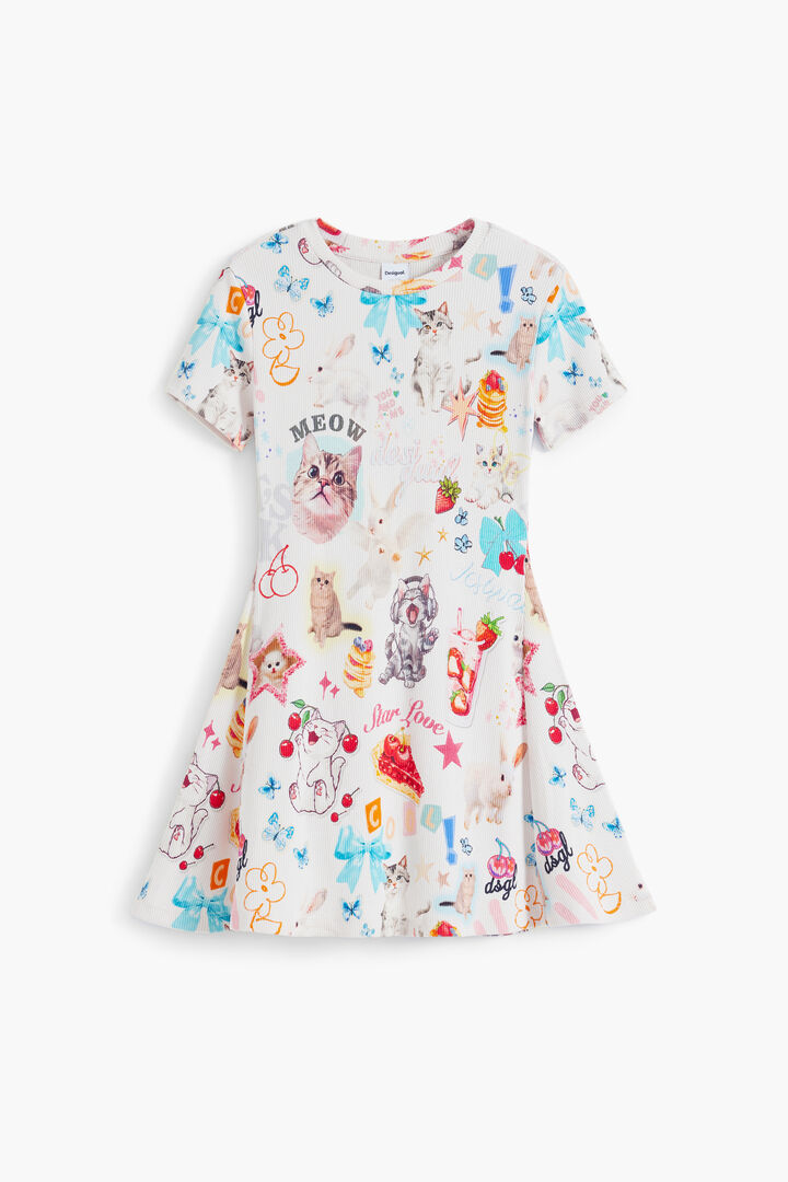 Rövid ujjú macskás Skater ruha | Desigual
