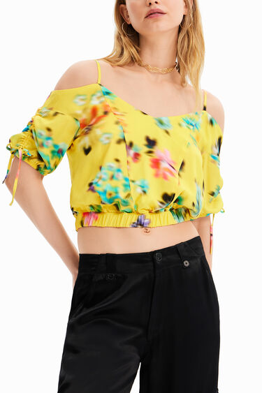 Brusa curta frunzit flors | Desigual