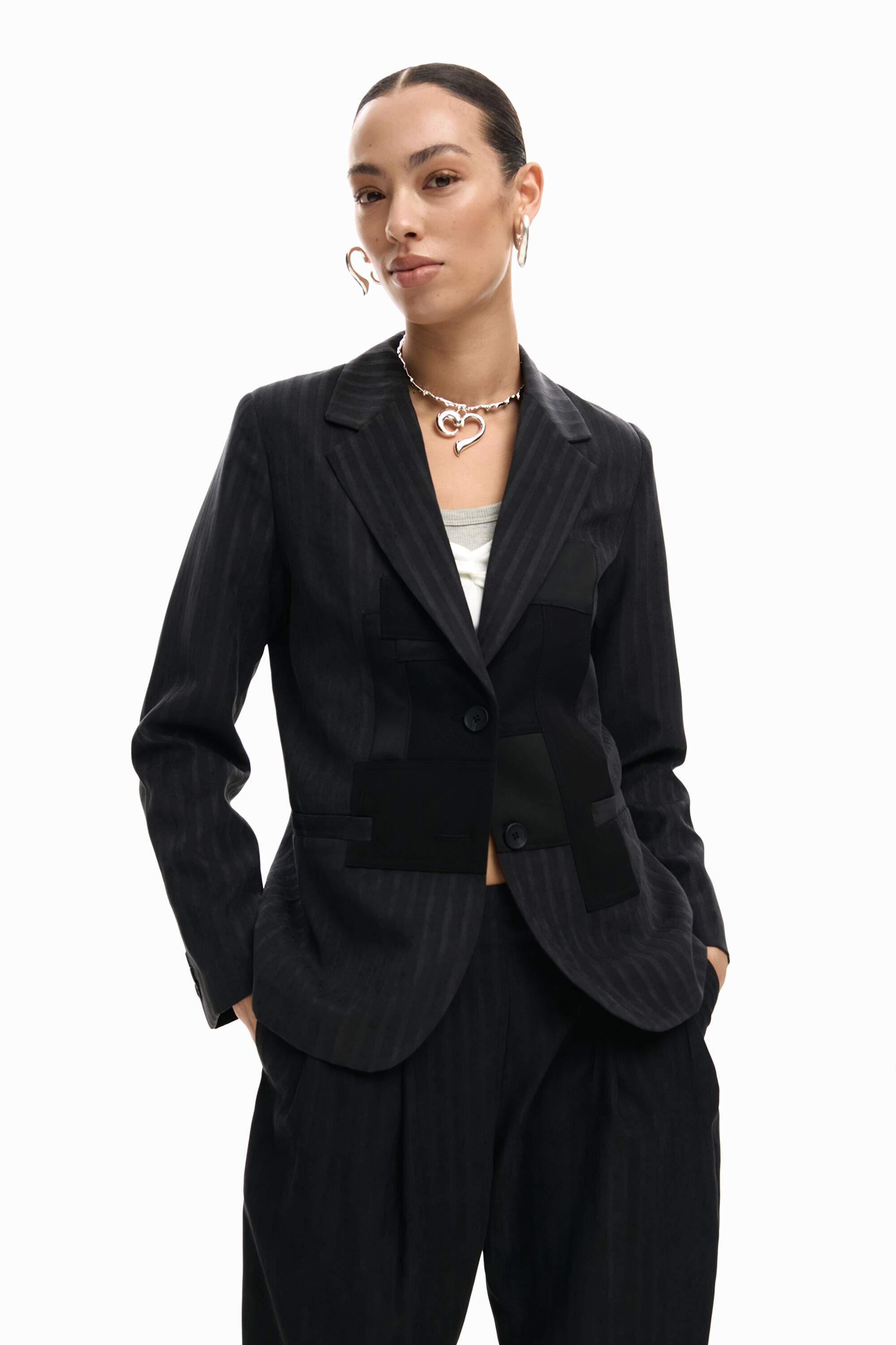 Desigual Gestreepte blazer patch - BLACK