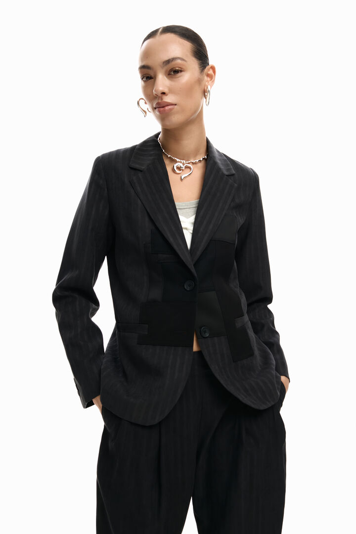 Striped patch blazer