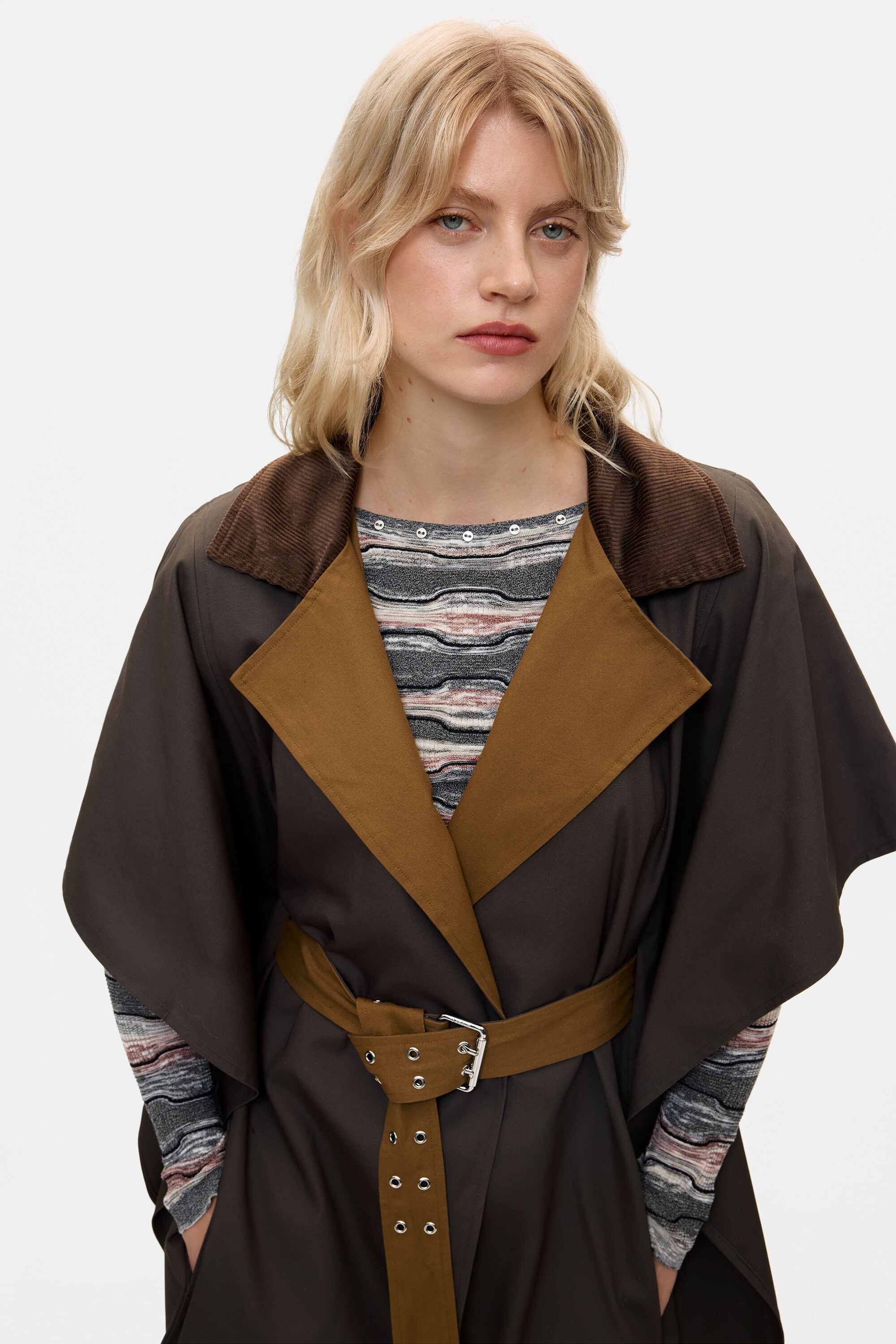 Poncho Gabardina, Mujer, Algodon, MarróN, U
