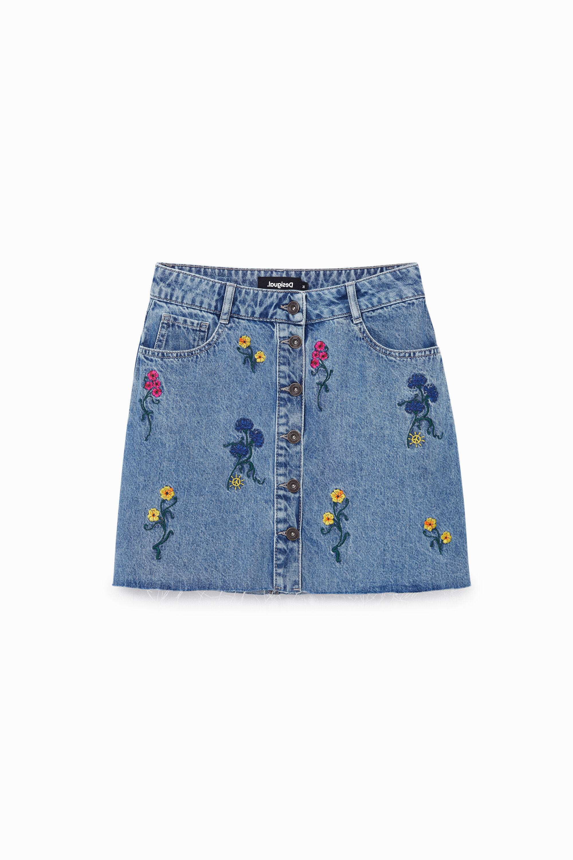 Desigual Floral Denim Miniskirt In Blue