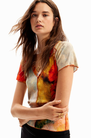 Samarreta slim màniga curta patch flors | Desigual