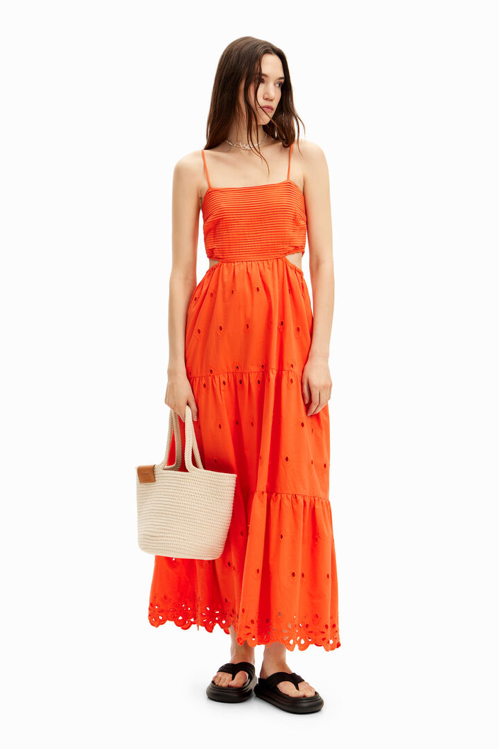 Vestido largo bordados cut-outs | Desigual