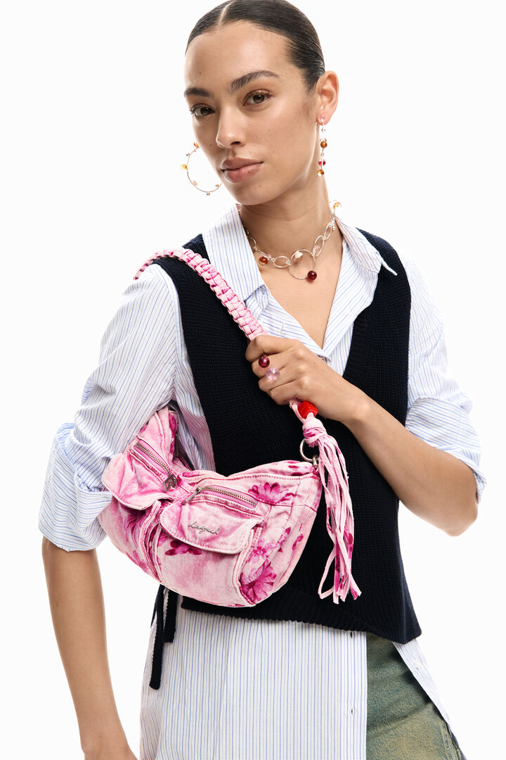 Medium denim bag with flowers | Desigual