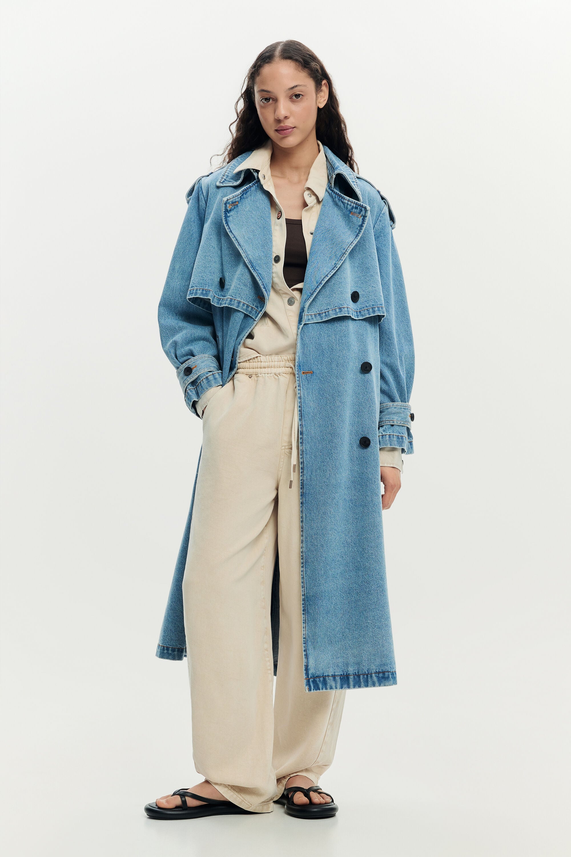 Desigual, Denim-Trenchcoat mit Gürtel, Damen, Baumwolle, Blau, XL