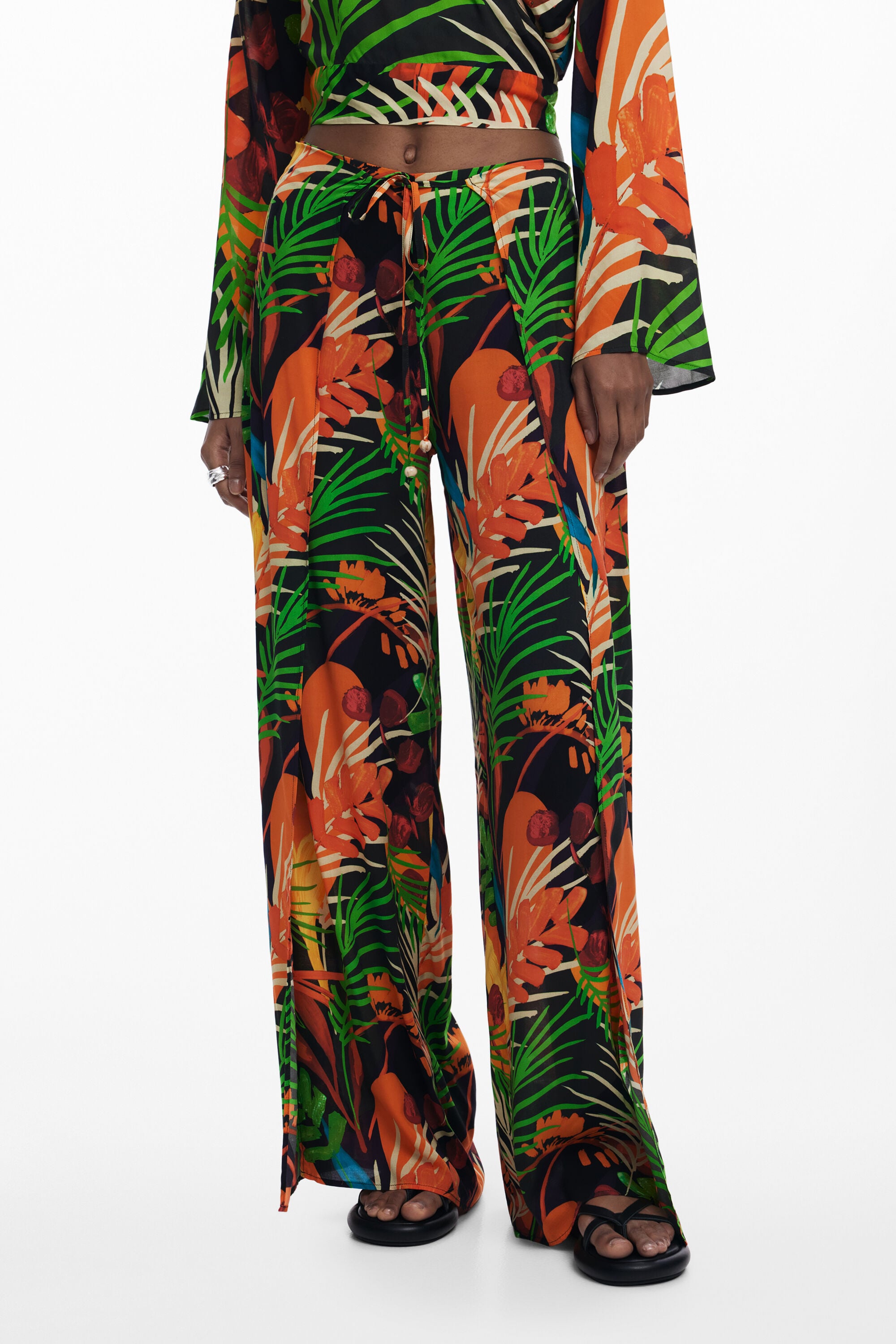 Pantalón largo pareo, Viscosa, Negro,