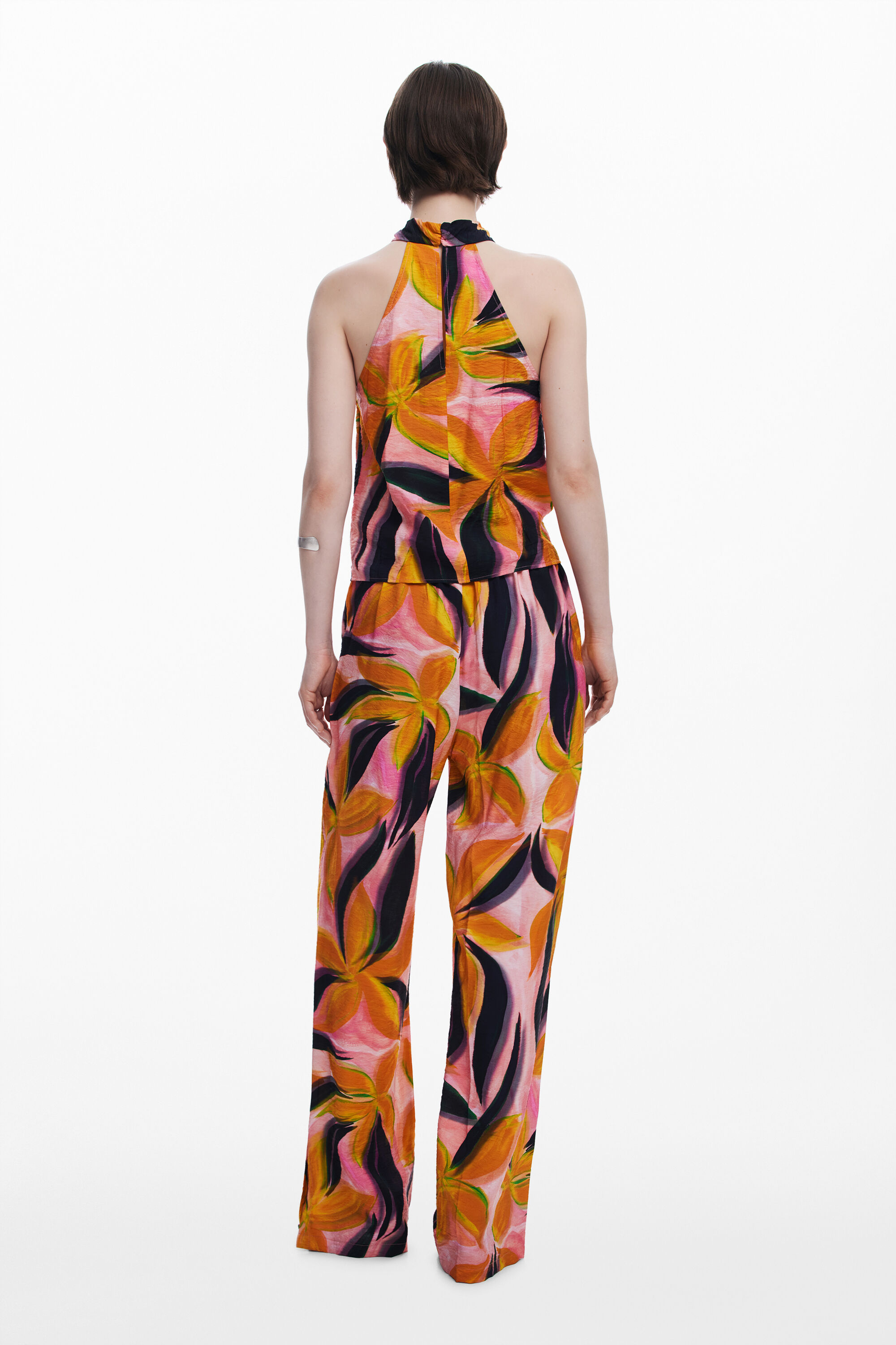 Desigual Floral Print Trousers In Red