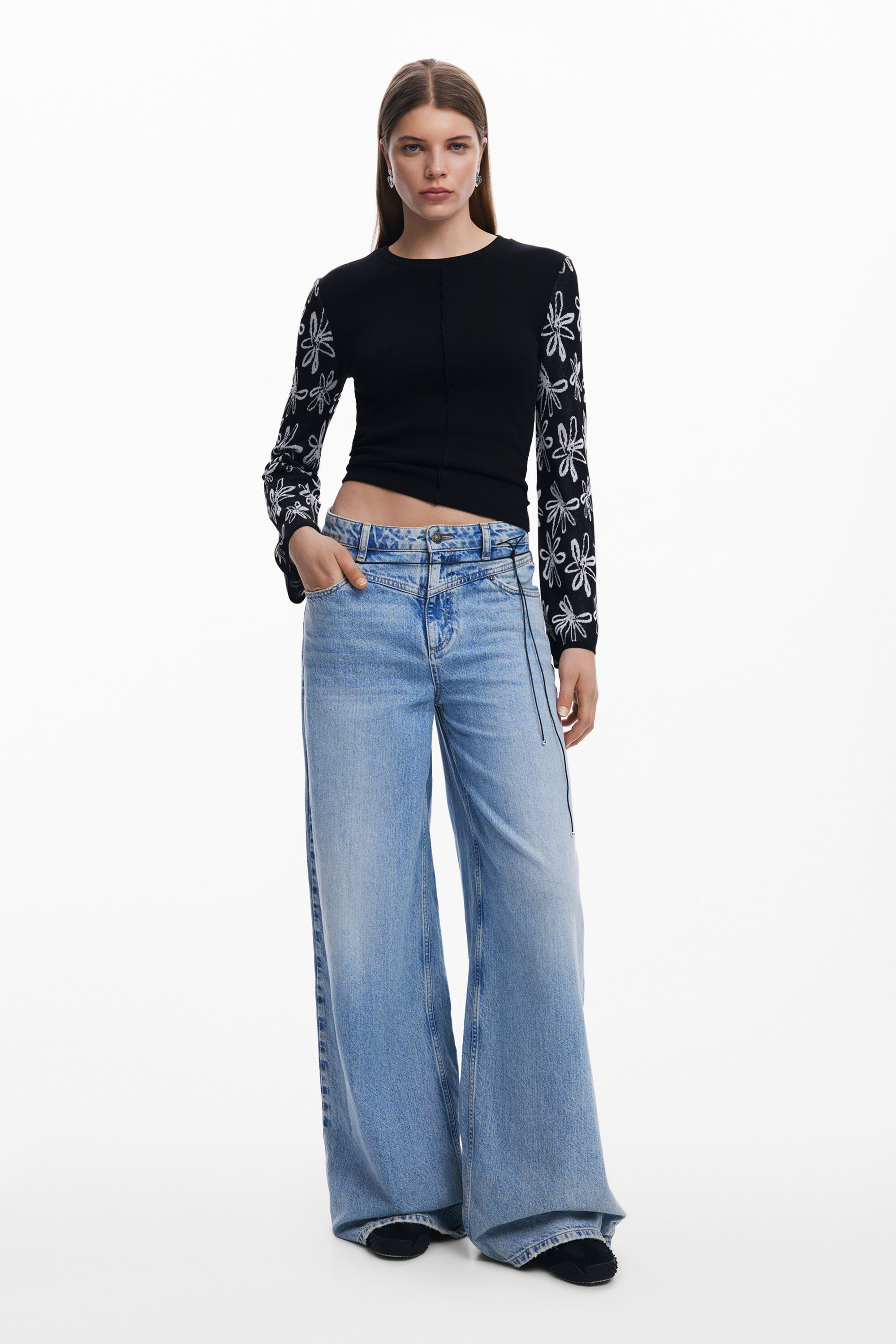 Desigual Chic High Neck Sweater With Contrast Details In Black