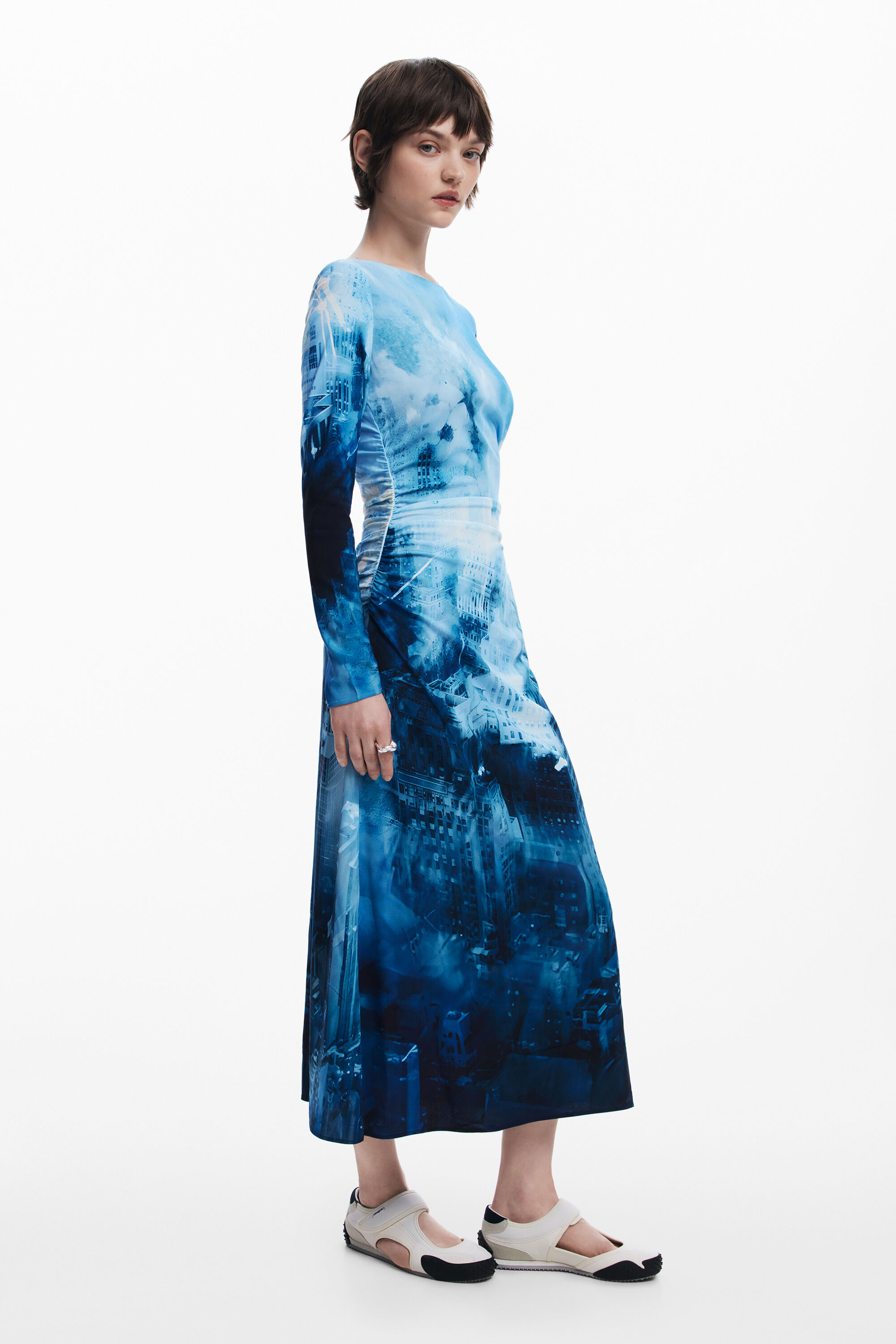 Desigual Landscape Maxi Dress In Material Finishes