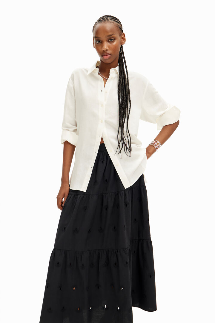 Swiss embroidery midi skirt | Desigual