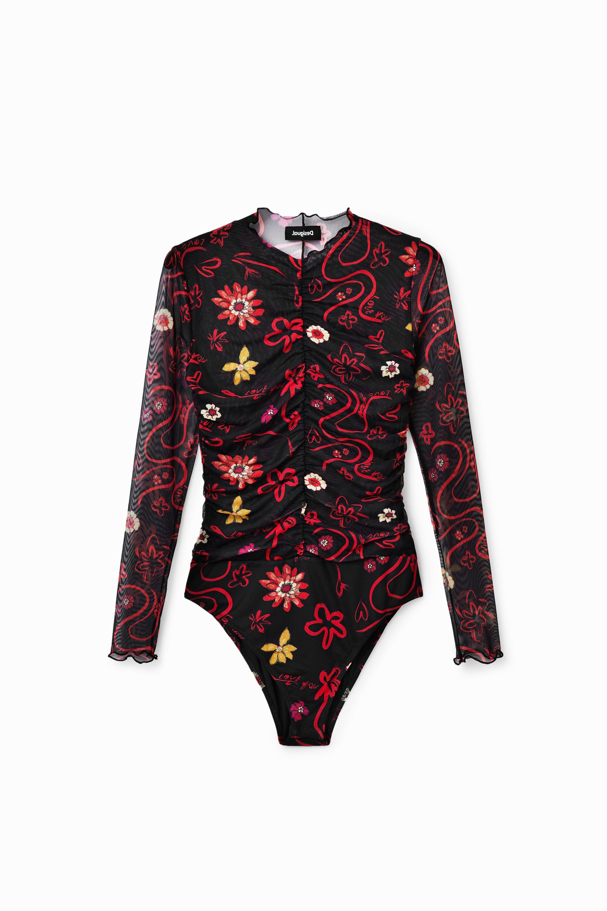 Desigual Tulle ruched floral bodysuit