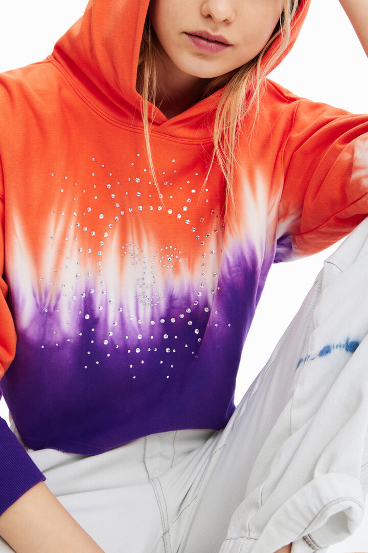 Short tie-dye rhinestone hoodie | Desigual