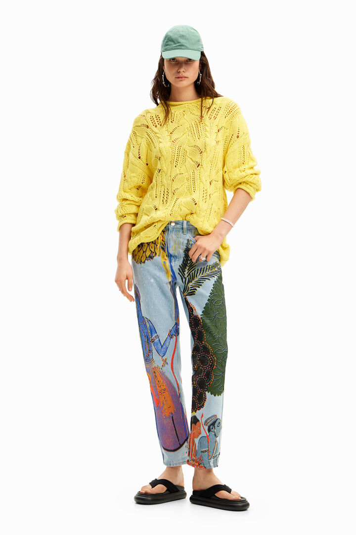 Straight jeans with India print | Desigual