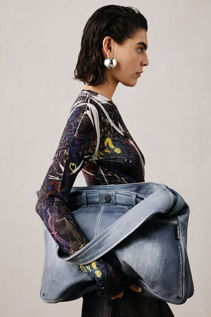 Grand sac en cuir denim studio | Desigual