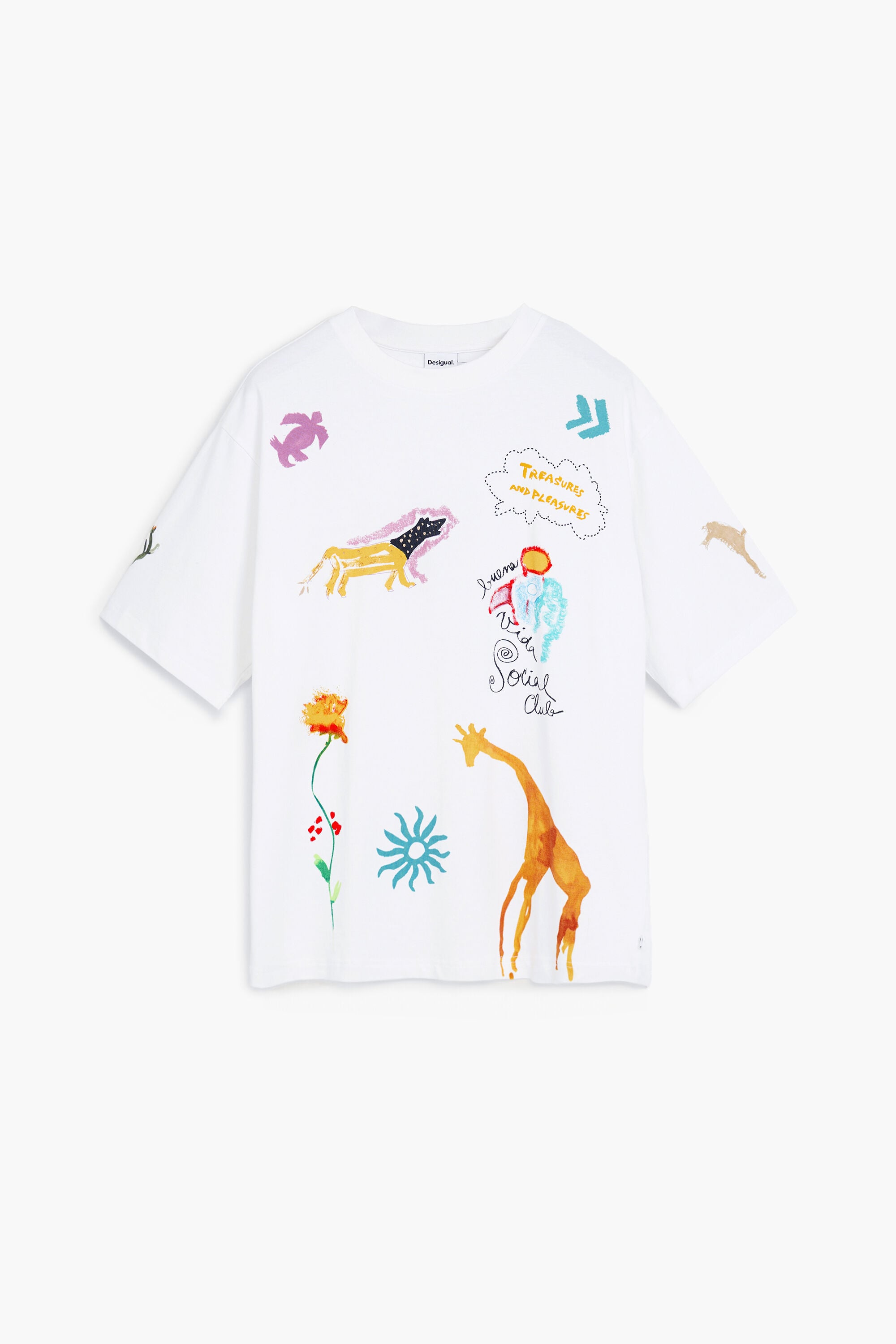 Desigual, Camiseta tribu, Algodon, Blanco