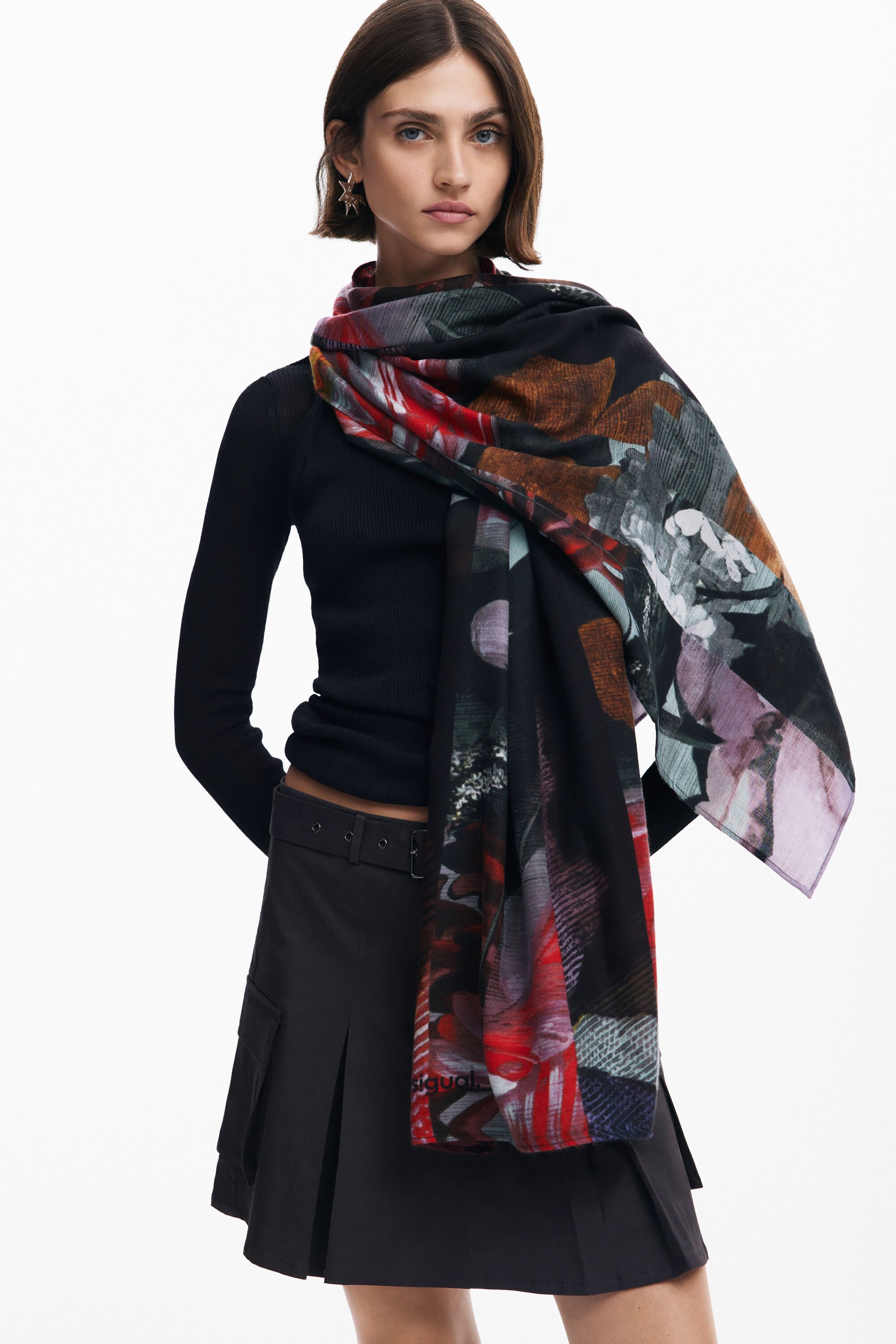 Desigual Women s Scarf with Large Flowers Red Scarves