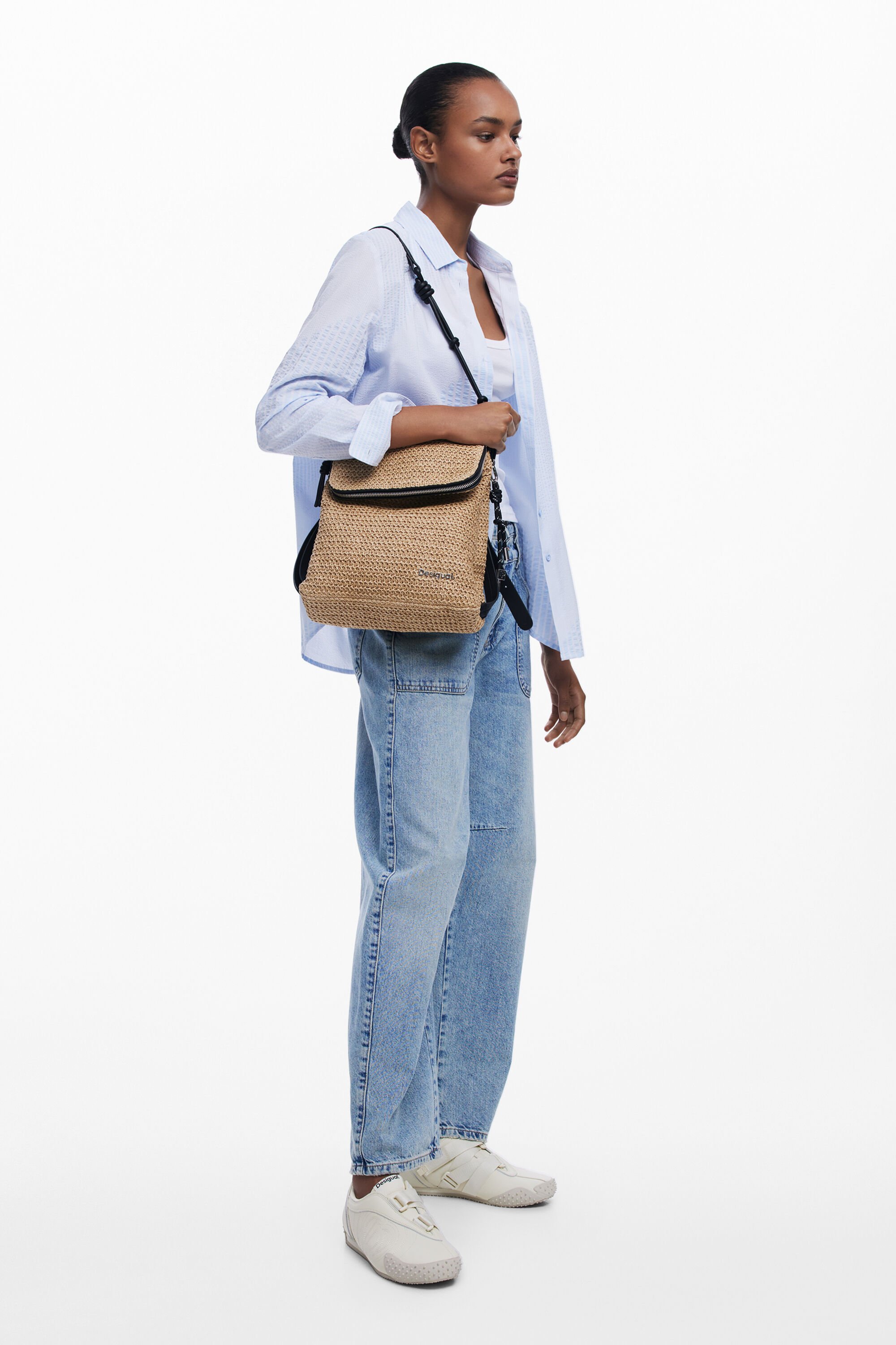 Desigual Small Raffia Backpack In White