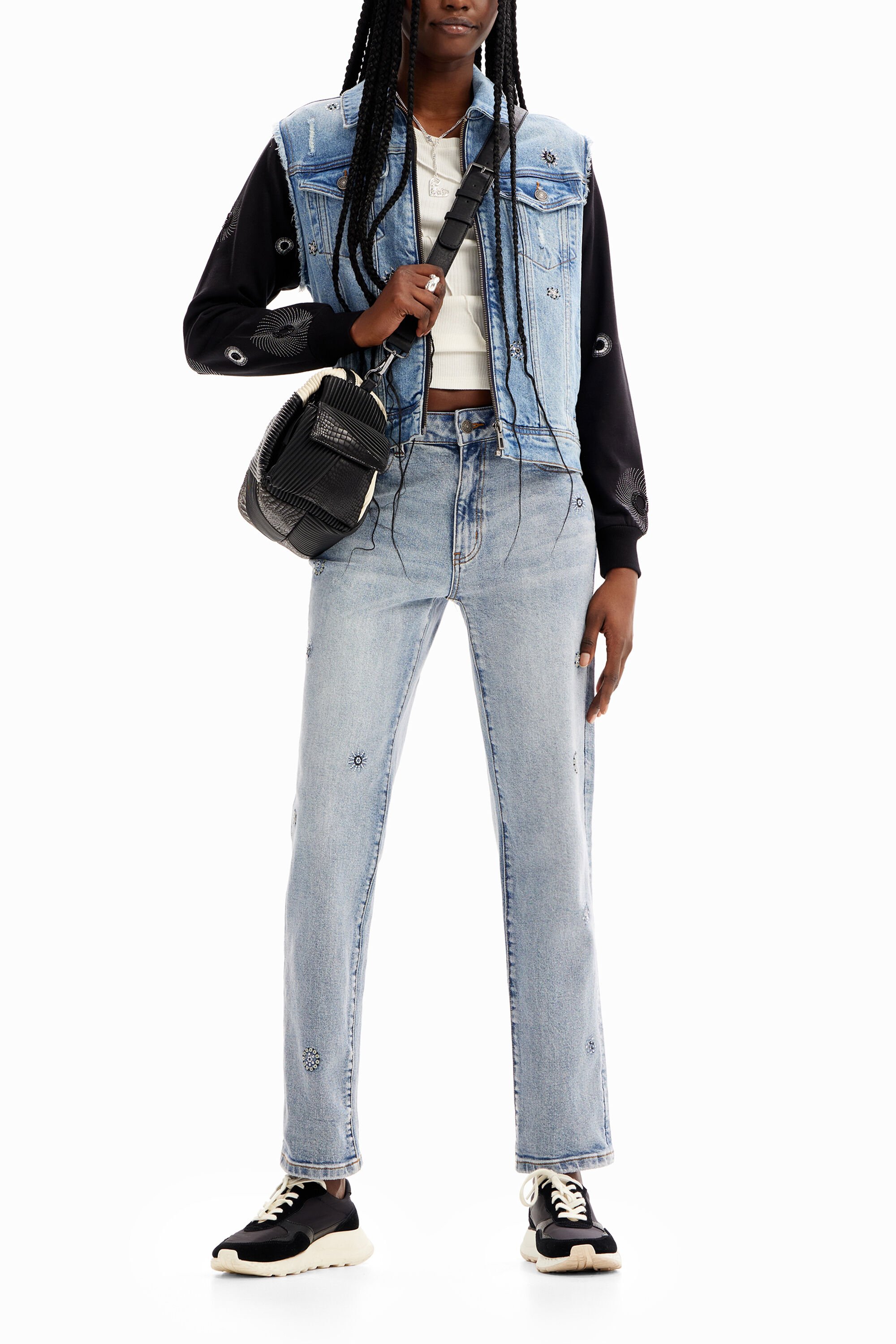 Hybride Jeansjacke Stickereien