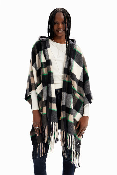 Plaid hooded poncho | Desigual