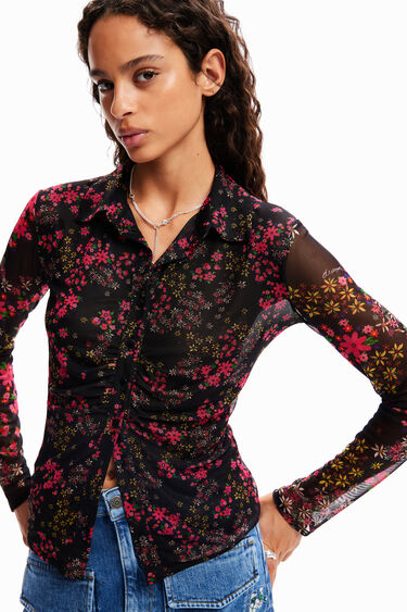 Gathered floral tulle shirt | Desigual
