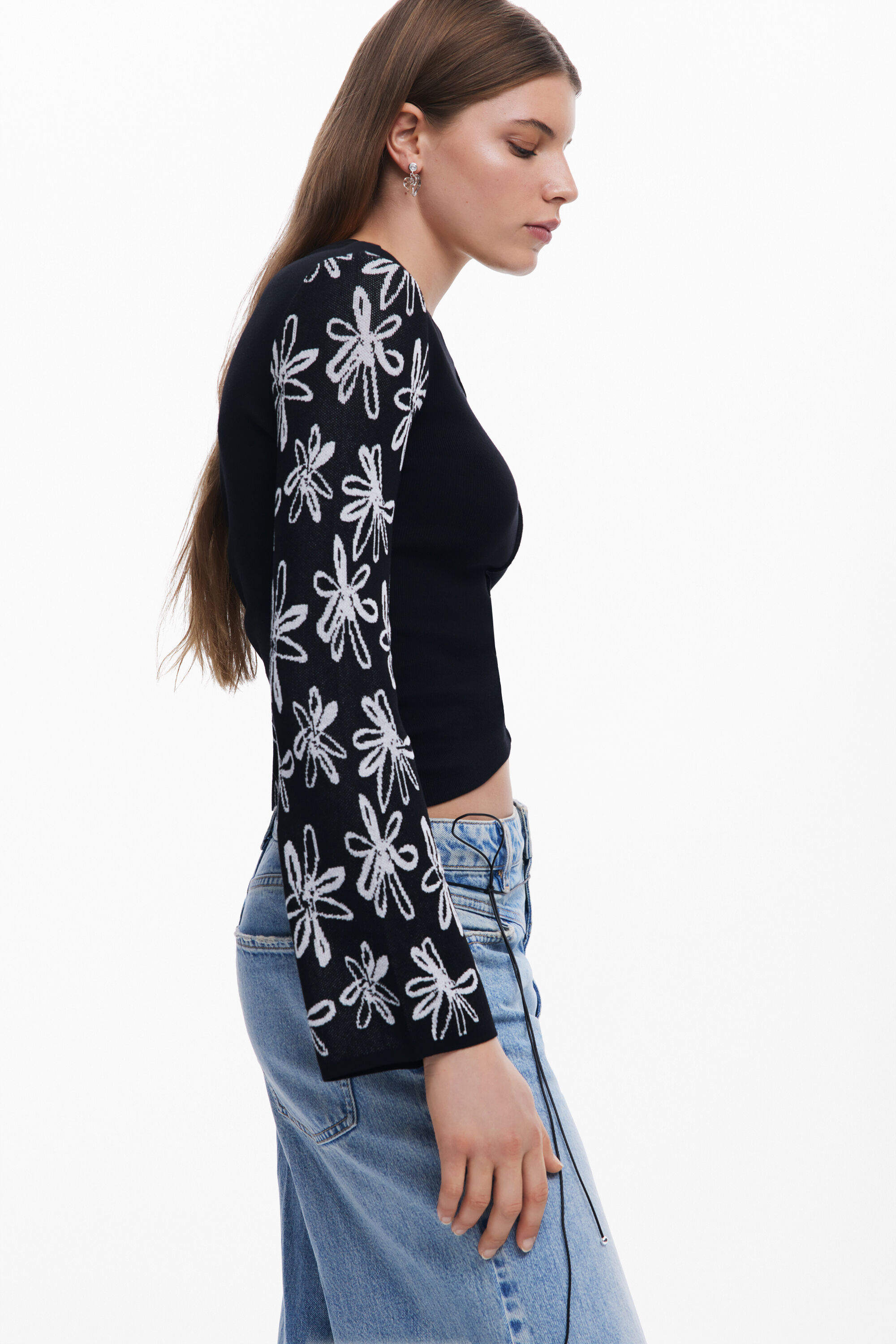 Desigual Chic High Neck Sweater With Contrast Details In Black