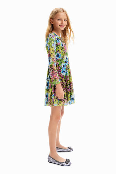 Long-sleeve tulle floral dress | Desigual