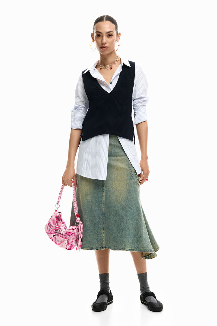 Medium denim bag with flowers | Desigual