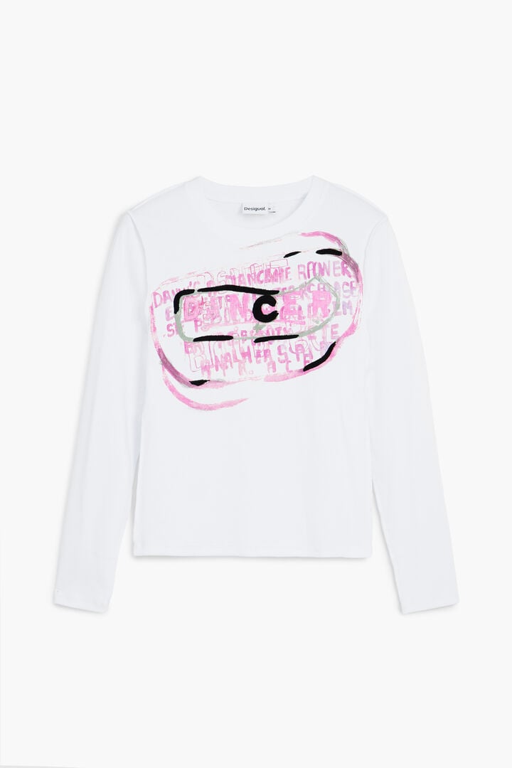 T-shirt à manches longues avec lettres roses | Desigual