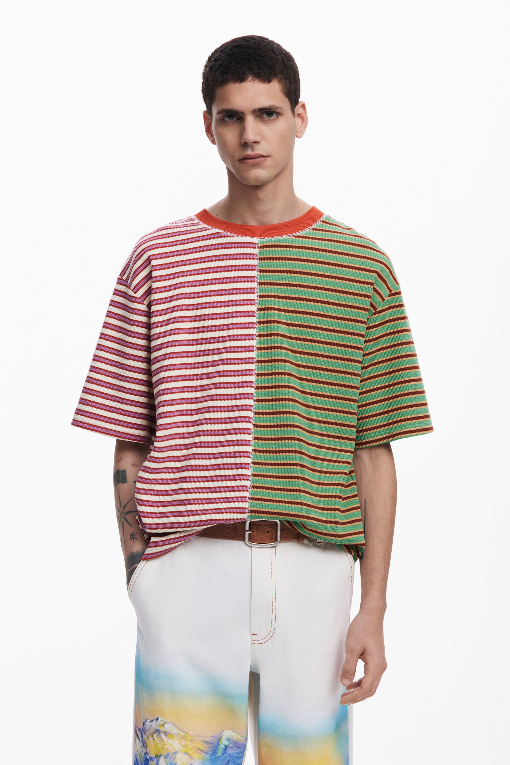 Desigual Gestreept T-shirt met korte mouwen - GREEN